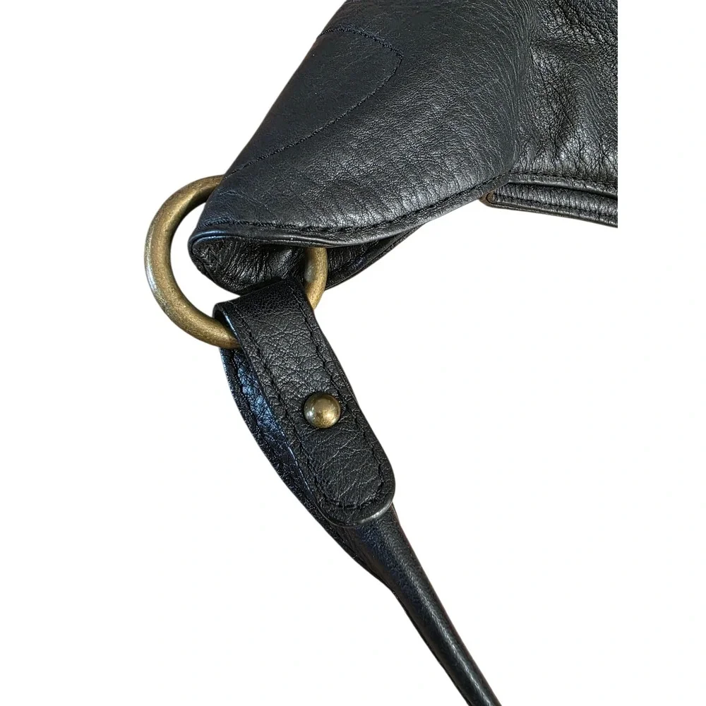 Hobo International Black Pebbled Leather Slouchy Shoulder Bag Brass Hardware - Picture 4 of 8